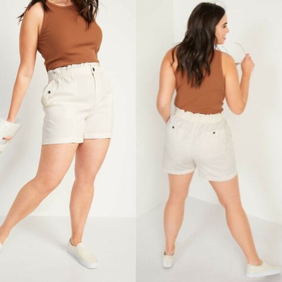 Old Navy | NWT Cream Soft Cotton Utility High Waist Paperbag Shorts - Picture 1 of 10